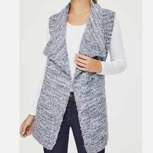 LOFT Outlet long open knit soft  blue gray green metallic vest Sz Small Petite